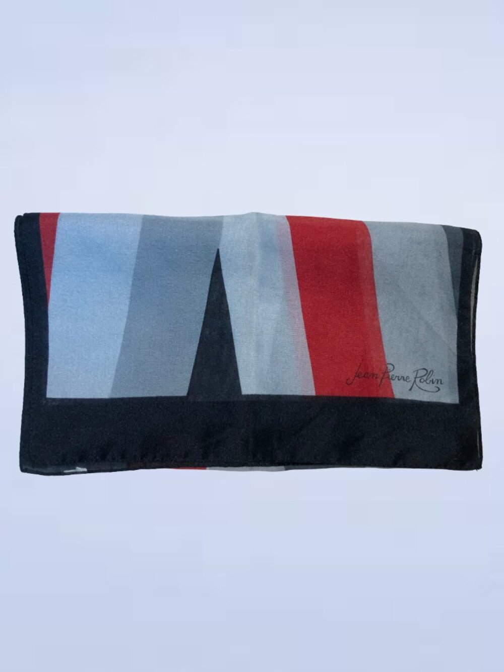 Vintage Jean Pierre Robin Geometric Silk Scarf Red Grey Black Print Wrap